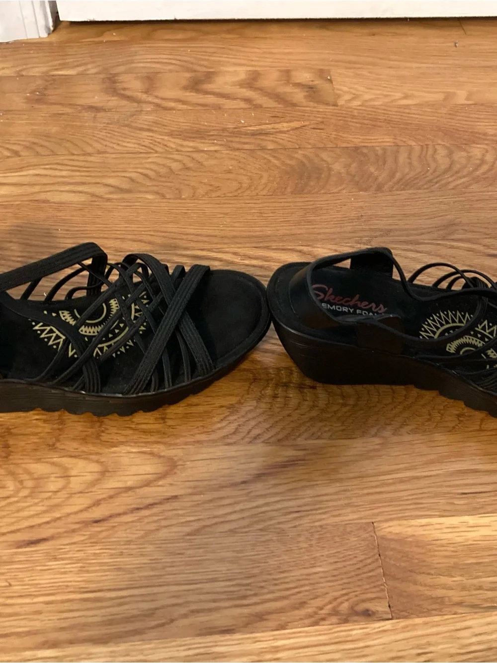 Skechers Black Strappy Memory Foam Slingback Sandals